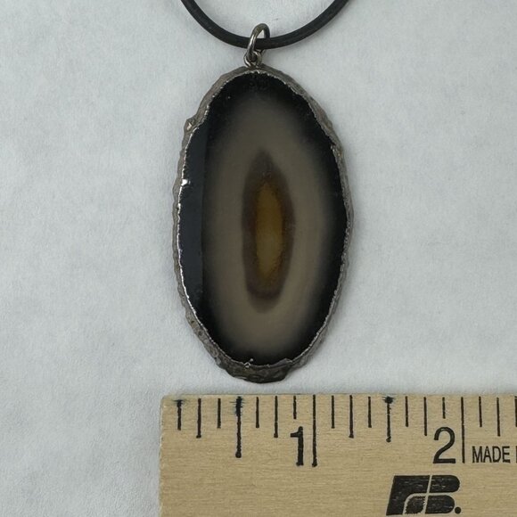 Natural Agate Slice Pendant Necklace With Black Cord Lobster Clasp Artisan 18" - Picture 10 of 10